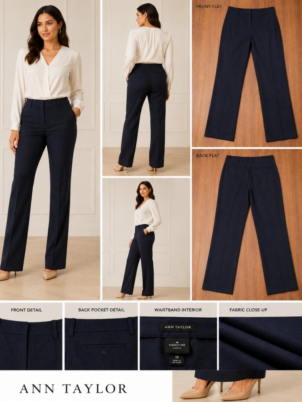 Ann Taylor Navy Pinstriped Straight-Leg Trousers